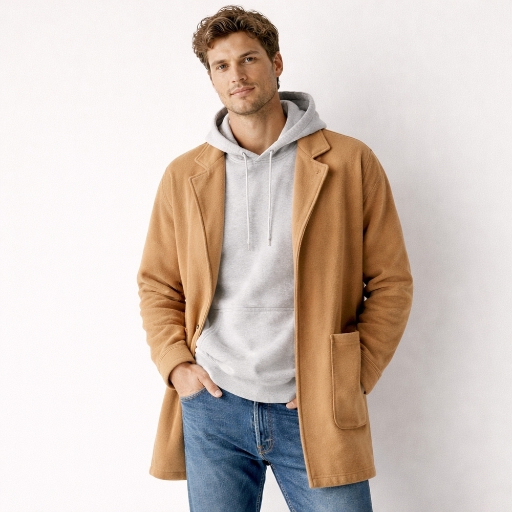 ASOS Unstructured Relaxed-Fit Fleece Camel Men's 2-Button Casual Trendy Jacket